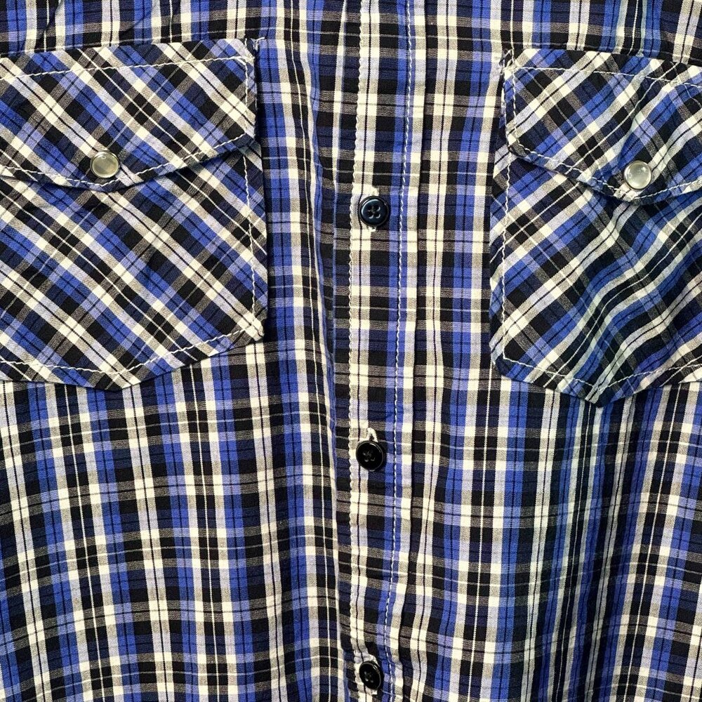 Red Snap Men’s Plaid Western Shirt Blue Black Pearl Snap XXL - Picture 2 of 6
